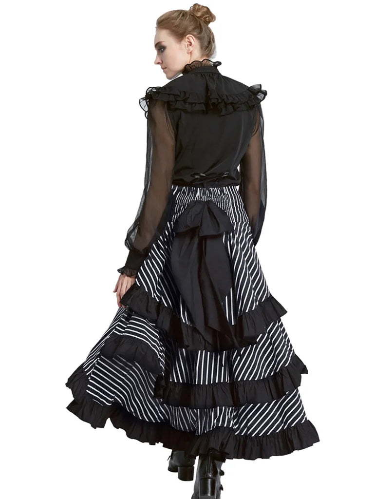 Striped Victorian High Low Skirt Steampunk Style Falda SCARLET DARKNESS