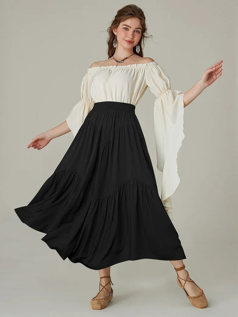 Women Renaissance Irregular Hem Tiered Swing Skirt SCARLET DARKNESS