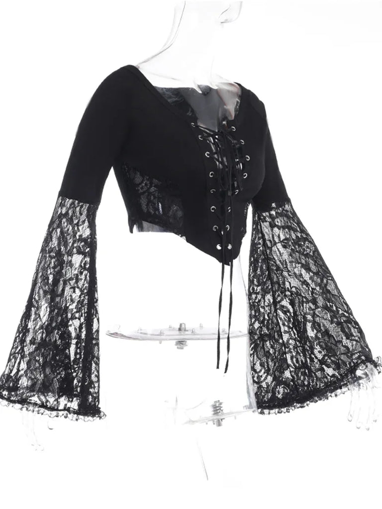 Victorian Goth Style Black Bell Sleeves Lace Cardigan SCARLET DARKNESS