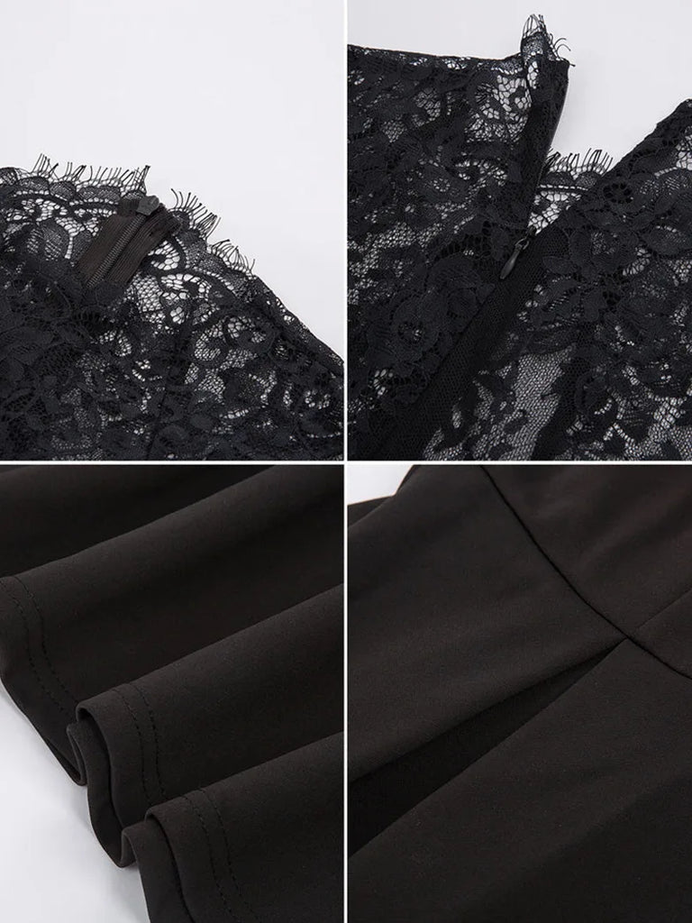 Gothic Flutter Sleeve Lace Neck A-Line Dress SCARLET DARKNESS