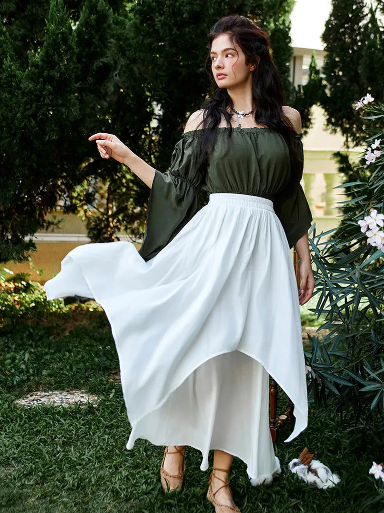 Women Renaissance Dual-Layer Swing Maxi Skirt SCARLET DARKNESS