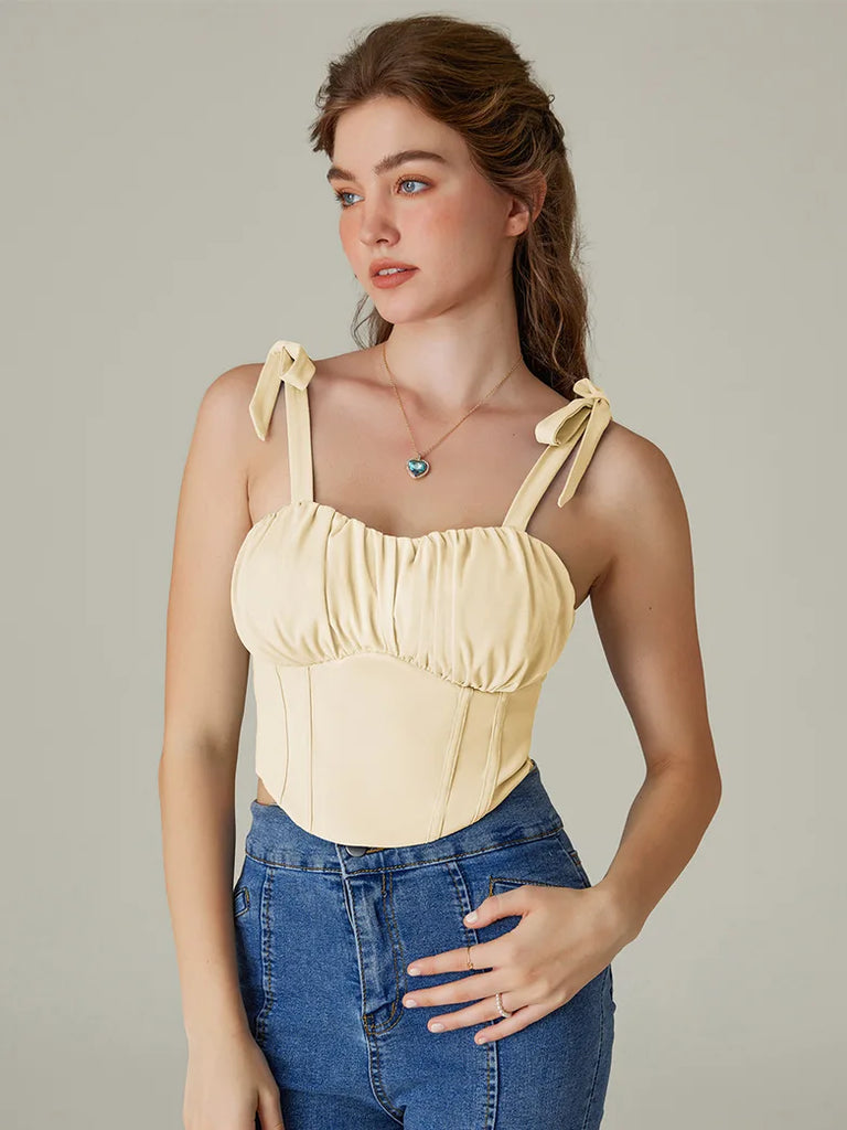 Tie-Shoulder Ruched Bodice Lace-up Cropped Tops SCARLET DARKNESS
