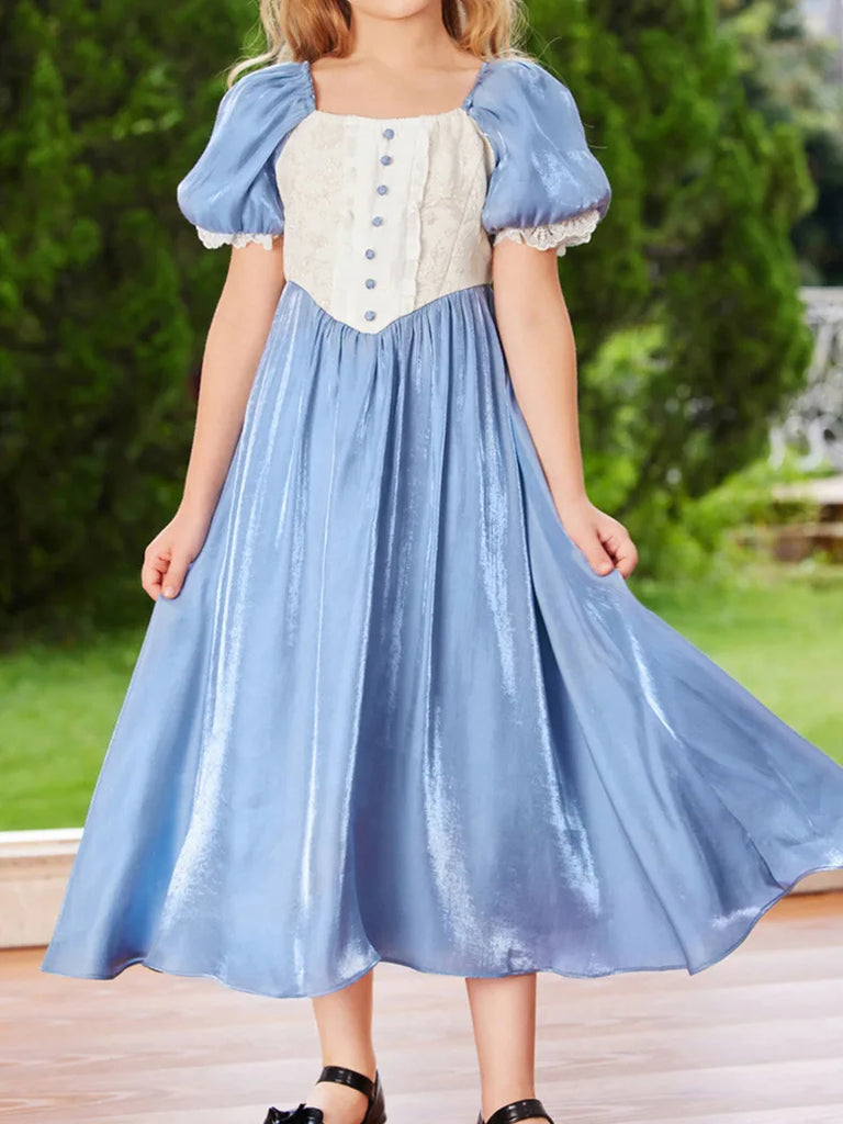 Kids Dress Cinderella Contrast Fabric A-Line Dress 7Y-14Y SCARLET DARKNESS