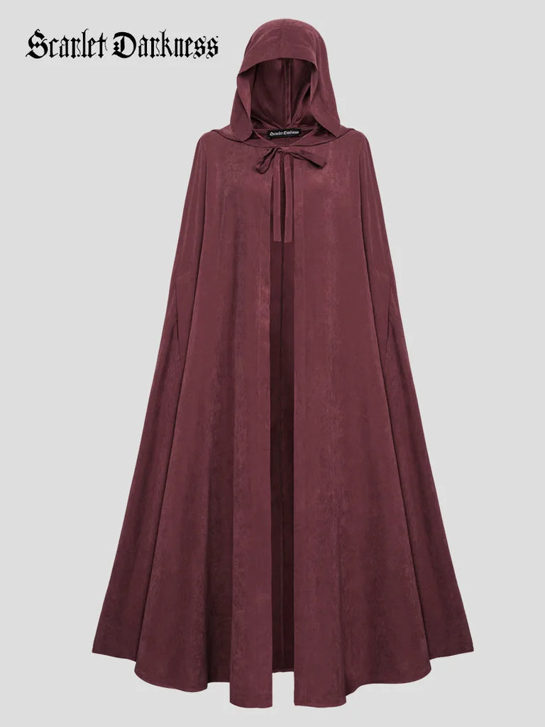 Unsex Medieval Hooded Cape Tie Front Warrior Mid-Calf Cloak SCARLET DARKNESS