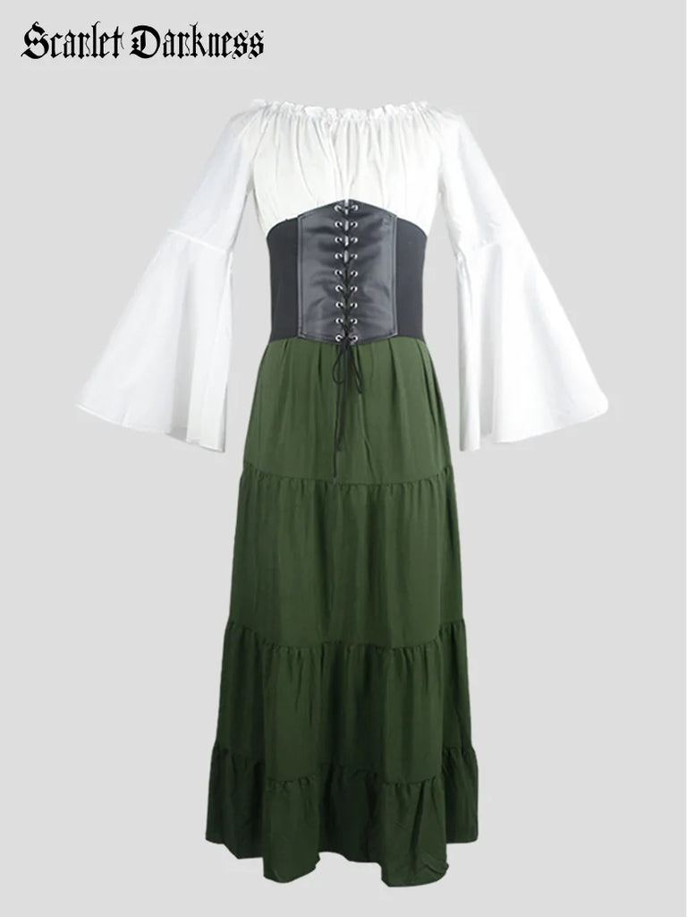 Renaissance Dress Contrast Color Spliced Two-piece Dress SCARLET DARKNESS