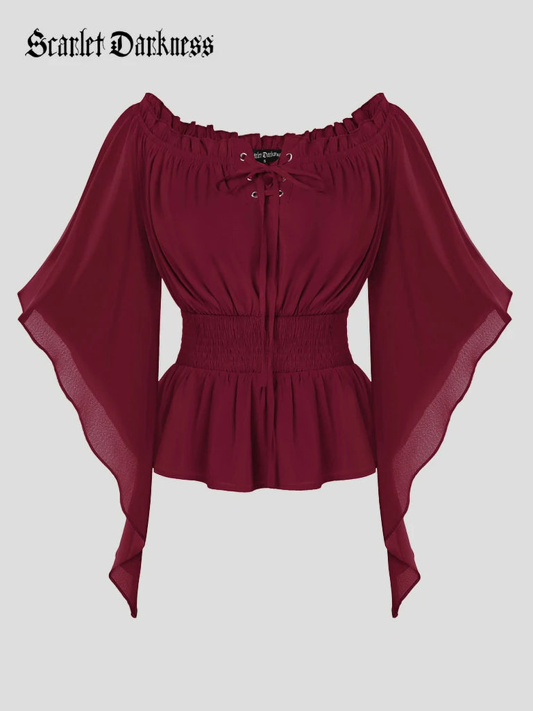 Scarlet Darkness Renaissance Flowing Off-Shoulder Witch Tops