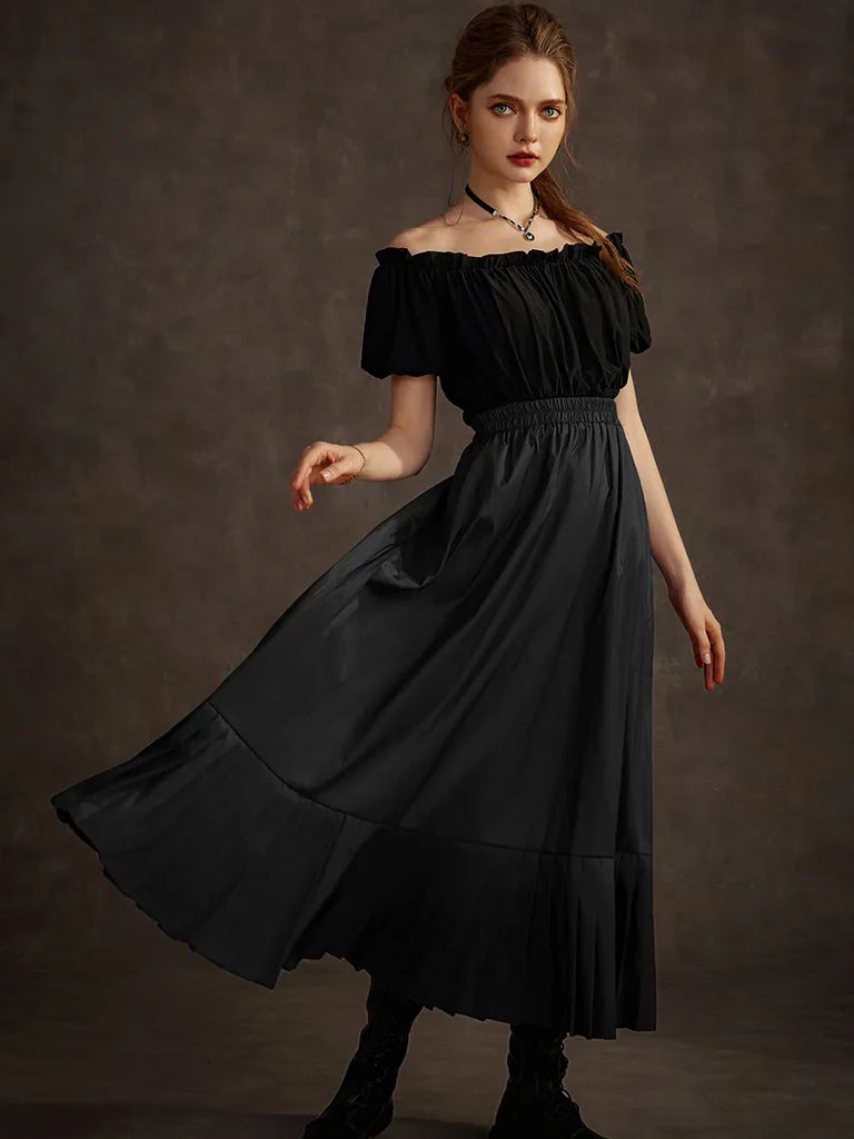 Victorian Goth Tiered Pleated Hem Chameleon Maxi Skirt SCARLET DARKNESS