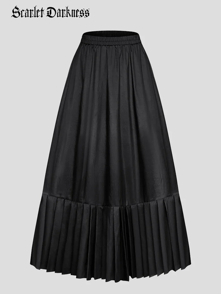 Victorian Goth Tiered Pleated Hem Chameleon Maxi Skirt SCARLET DARKNESS