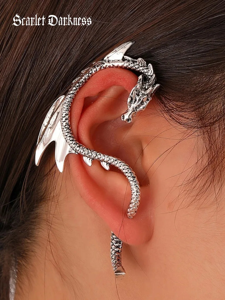 Retro Punk Flying Dragon Earrings for Women 1pcs SCARLET DARKNESS