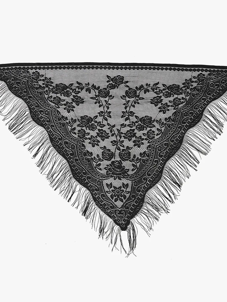 Women Victorian Gothic Lace Jacquard Tassel Cape SCARLET DARKNESS