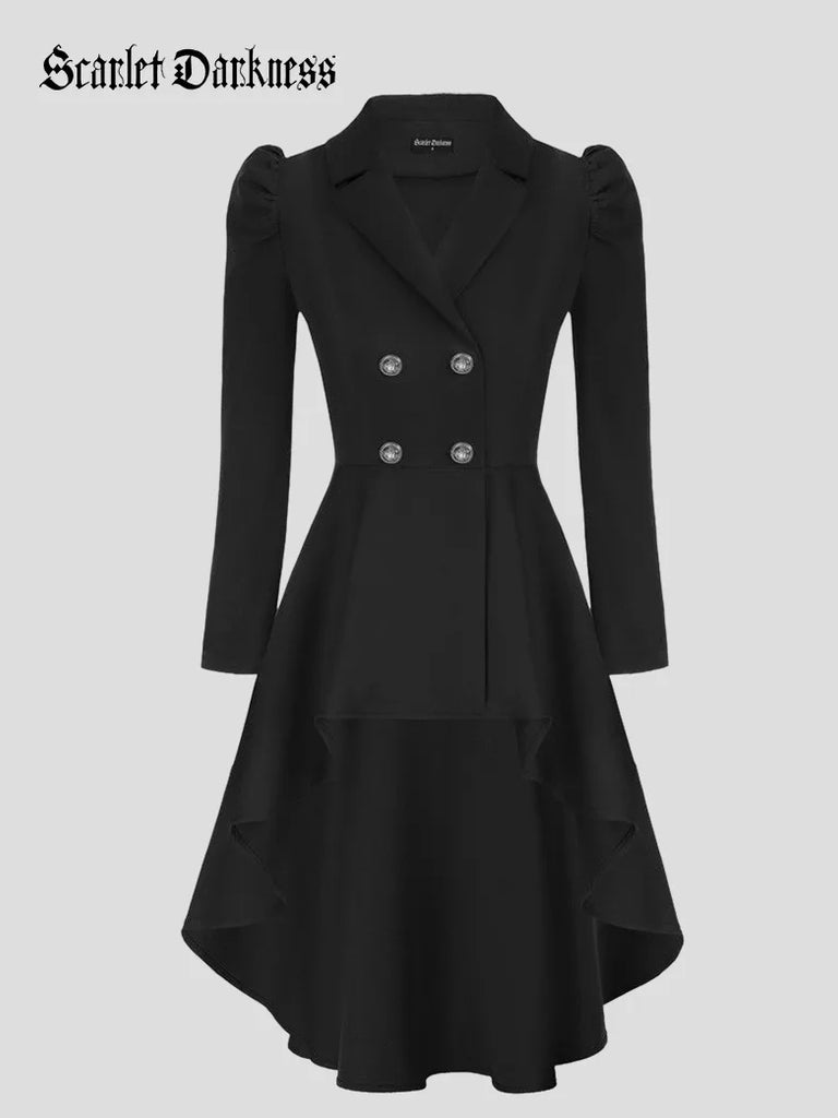 Long Sleeve Lapel Collar High-Lo Puffed Coat Scarlet Darkness