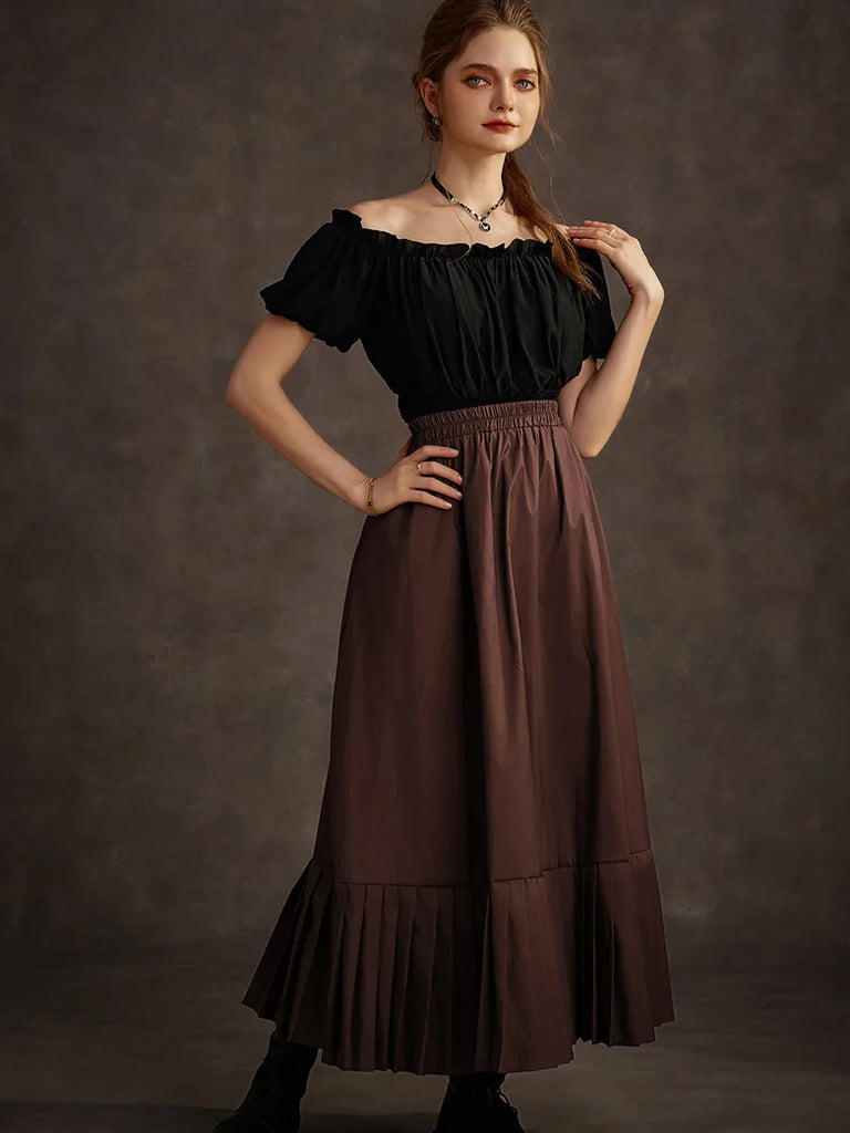 Victorian Goth Tiered Pleated Hem Chameleon Maxi Skirt SCARLET DARKNESS