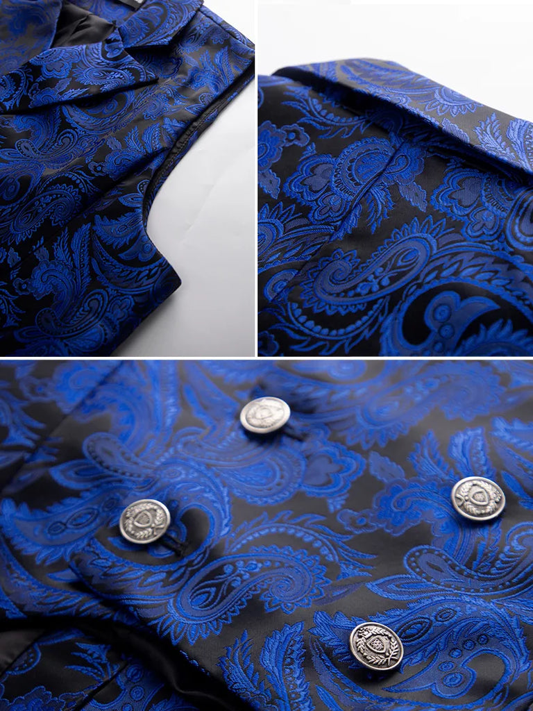 Men Jacquard Vest Coat Lapel Collar Double Breasted High-Low Vest SCARLET DARKNESS
