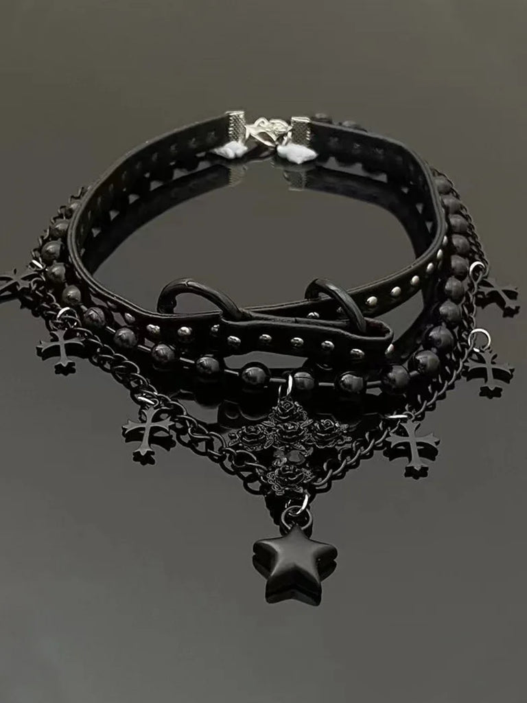 Miss Danger's Thorn Layered Leather Choker SCARLET DARKNESS