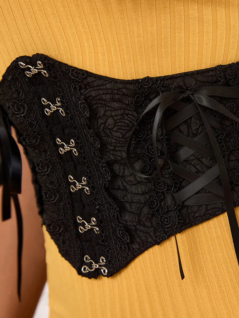 Women Victorian Gothic Lace Elastic Straps Waistband SCARLET DARKNESS