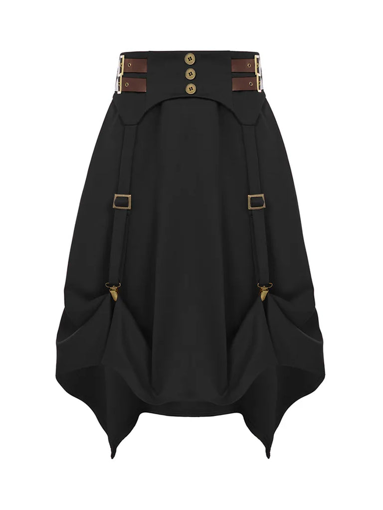 Irregular Hem High Waist Adjustable Skirt with Pocket Scarlet Darkness