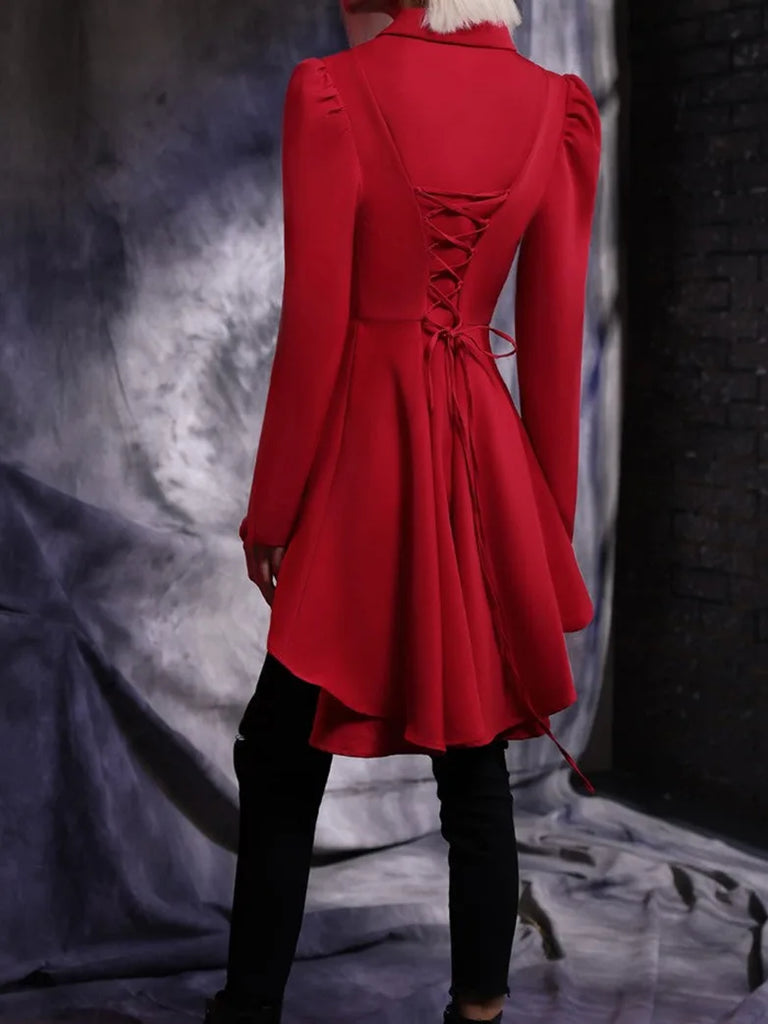 Long Sleeve Lapel Collar High-Lo Puffed Coat Scarlet Darkness