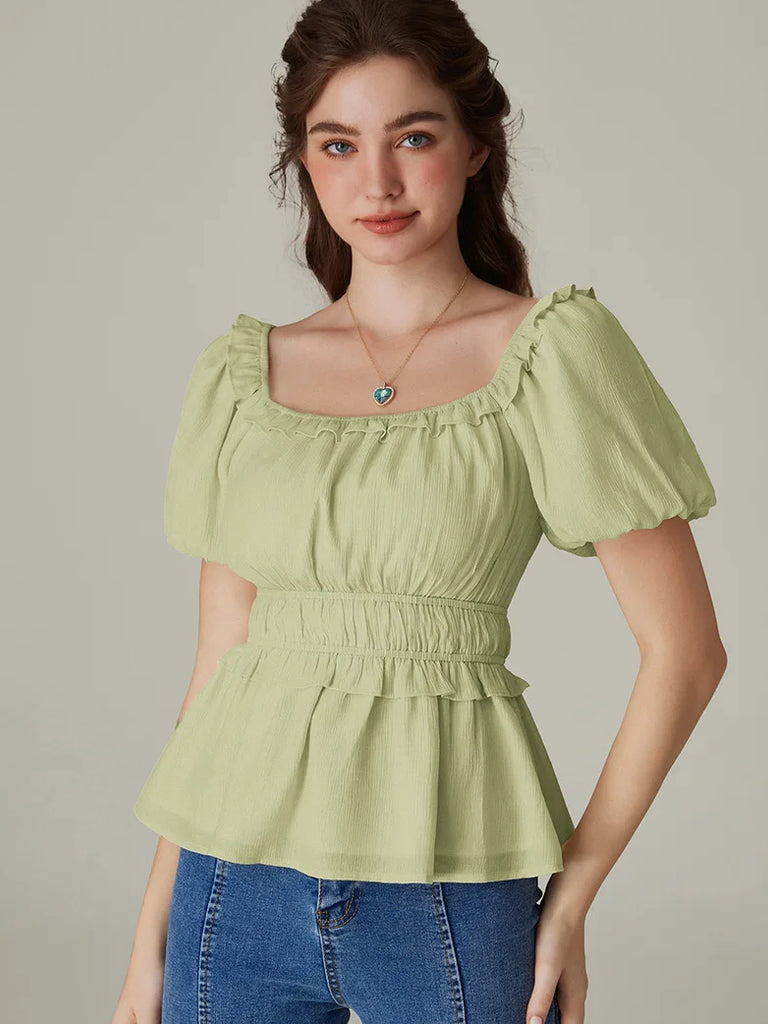 Women Renaissance Short Sleeve Tops Elastic Waist Pullover Tops SCARLET DARKNESS