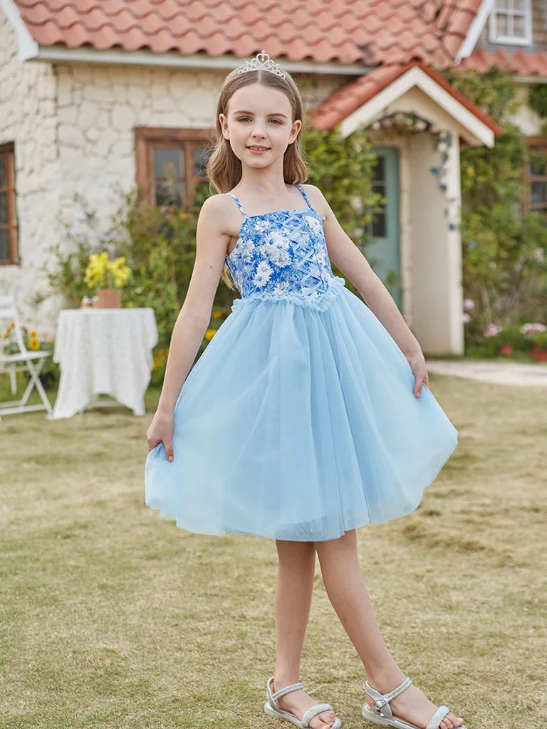 Kids Princess Dress Tulle Netting Spaghetti Straps Flared Dress SCARLET DARKNESS