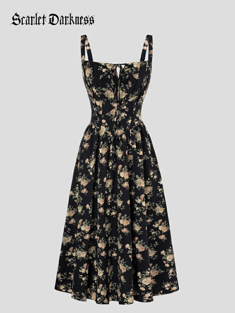SCARLET DARKNESS Dames Zomer Lange Jurken met Bloemenprint Victoriaanse SCARLET DARKNESS Dames Zomer Lange Jurken met Bloemenprint Victoriaanse