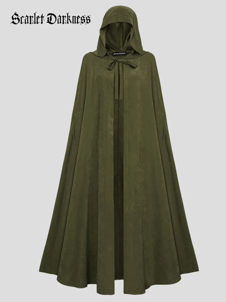 Unsex Medieval Hooded Cape Tie Front Warrior Mid-Calf Cloak SCARLET DARKNESS