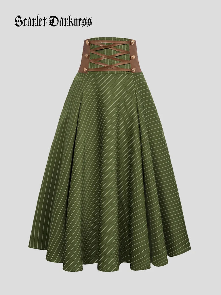 Women Renaissance 2-Layer Skirt Elastic Waist Maxi Skirt SCARLET DARKNESS