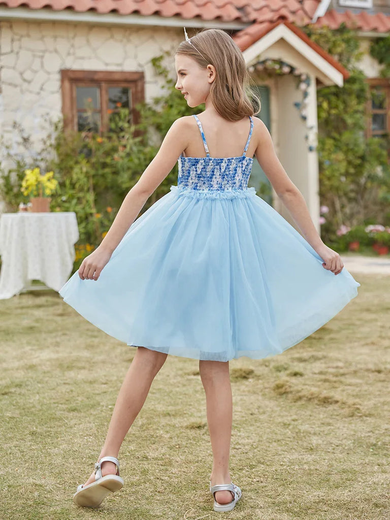 Kids Princess Dress Tulle Netting Spaghetti Straps Flared Dress SCARLET DARKNESS