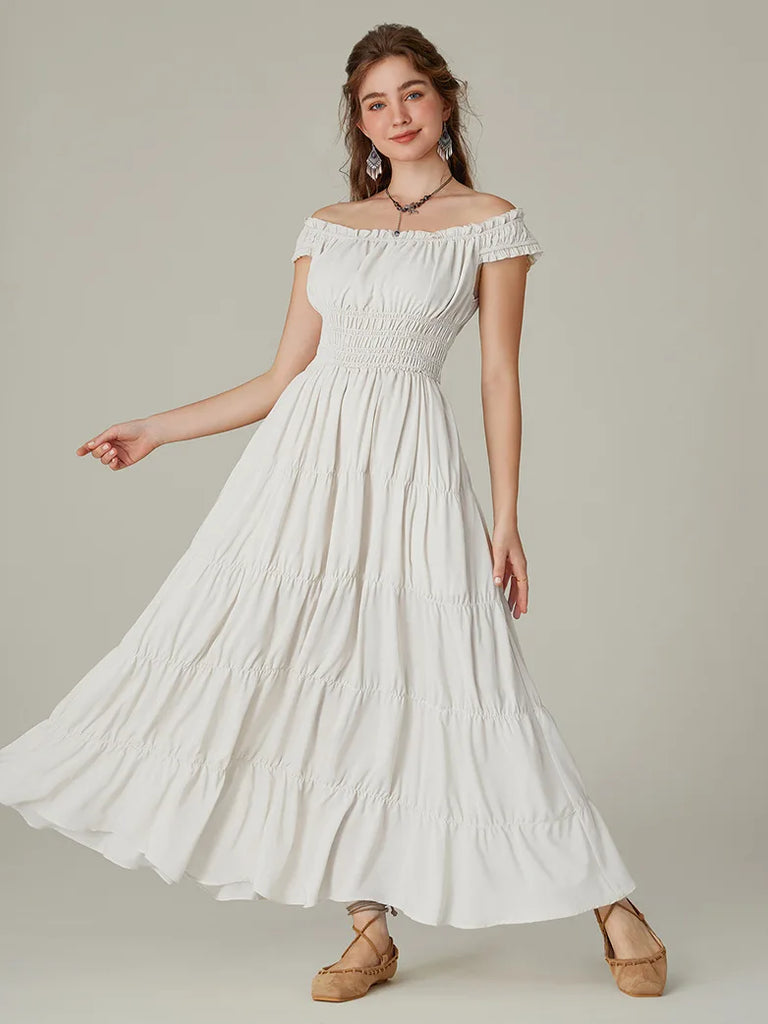 Renaissance Dress Elastic Shoulder Tiered Pocket Dress SCARLET DARKNESS