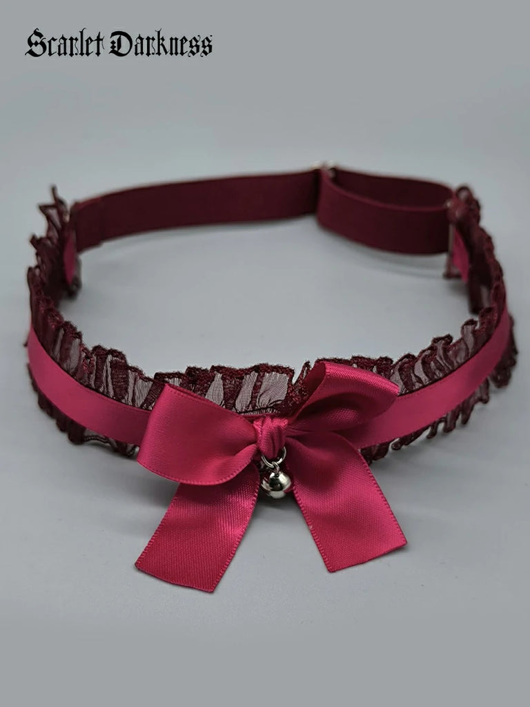 Scarlet Darkness Women's Leg Rings with Bow and Bell for Christmas Red