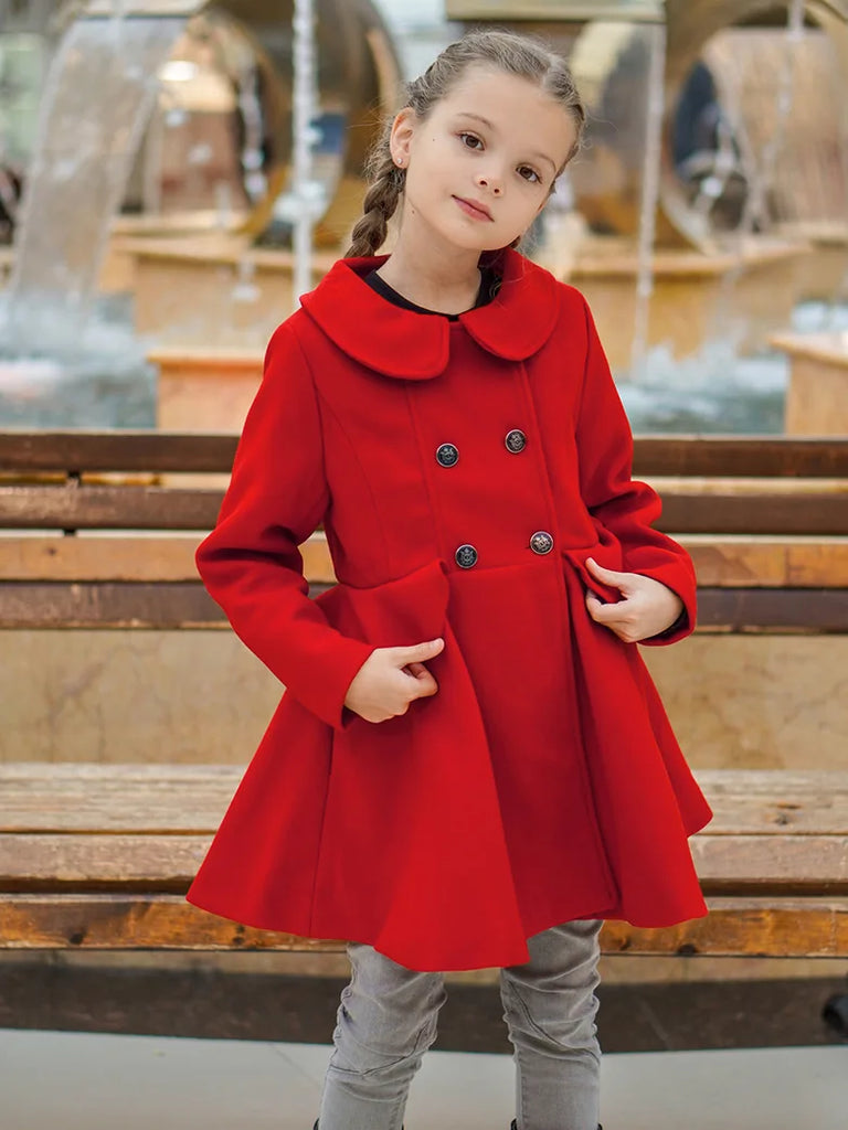 Kids Tiered Peacoat Lapel Collar Double Breasted Overcoat SCARLET DARKNESS