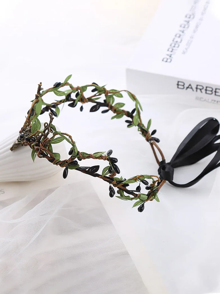 Women's Crown Forest Leaf Headband for Wedding & Elf SCARLET DARKNESS