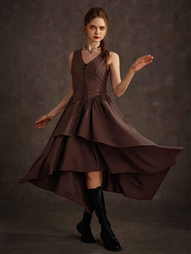 Steampunk Irregular Layered Hem Pirate A-Line Dress SCARLET DARKNESS