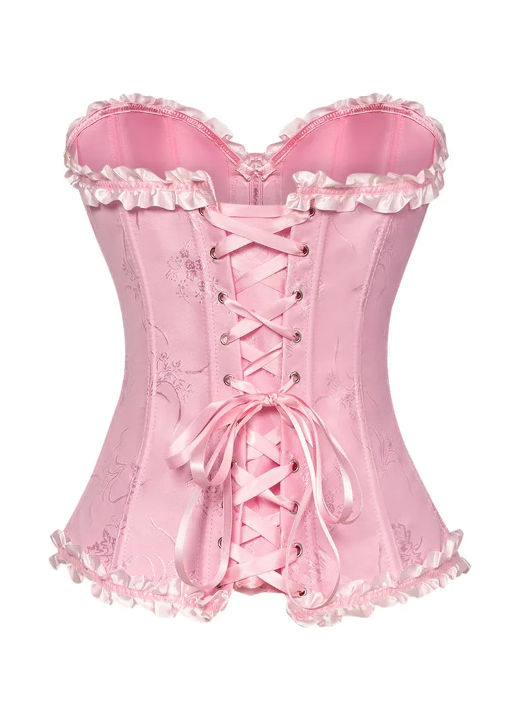 Women Strapless Sweetheart Lace-up Corset with G-String SCARLET DARKNESS