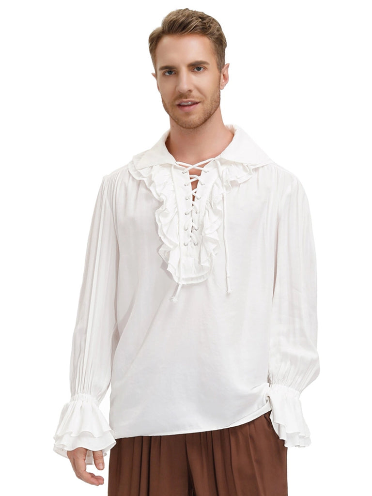 Renaissance Pirate Lapel Lace up Ruffled Shirt SCARLET DARKNESS