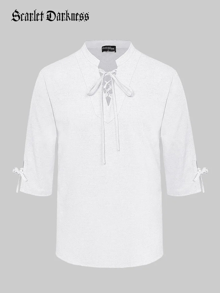 Men Renaissance Stand Collar Tops 3/4 Sleeve Pullover Shirt SCARLET DARKNESS