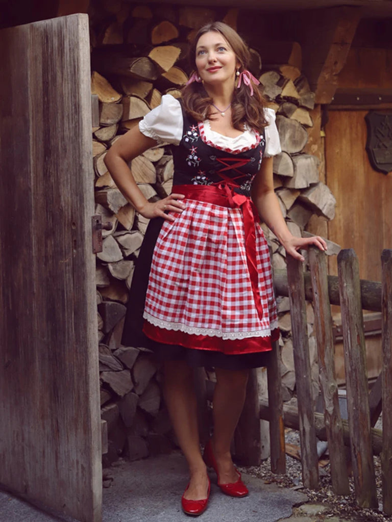 Women 3pcs Set German Bavarian Oktoberfest Costumes Scarlet Darkness