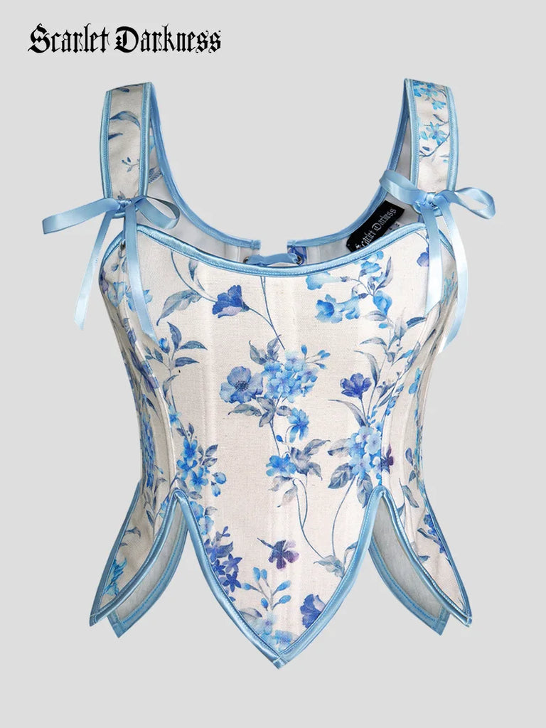 Scarlet Darkness Fairy Cottagecore Corset Victorian Lace-up Vest Light blue