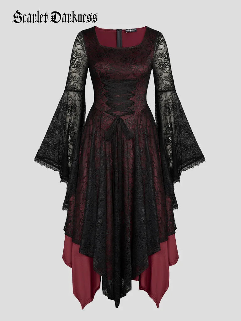 Plus size Gothic Lace Irregular Hem Maxi Dress SCARLET DARKNESS