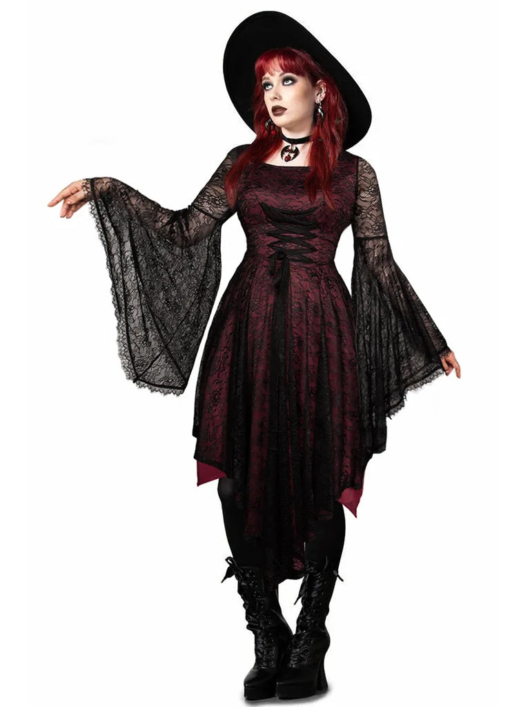 Plus size Gothic Lace Irregular Hem Maxi Dress SCARLET DARKNESS