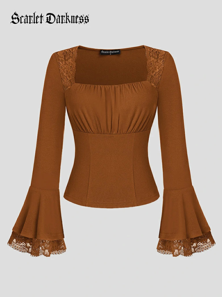 Scarlet Darkness Women 2025 Halloween Victorian Long Sleeve Shirts Orange