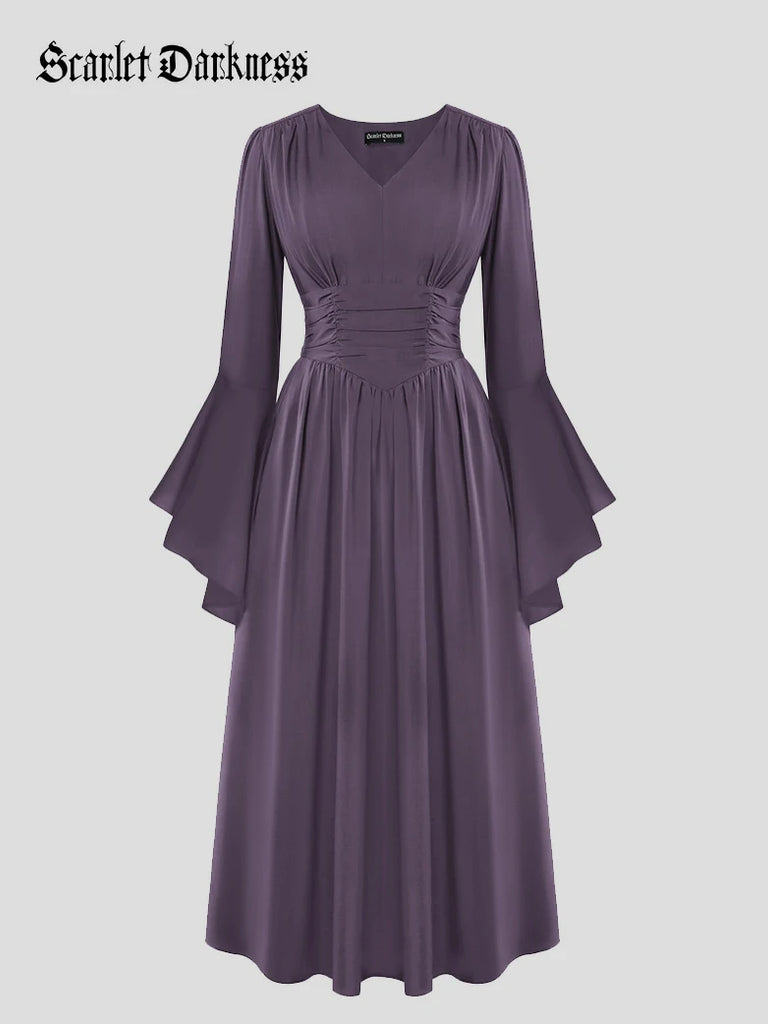 Scarlet Darkness Renaissance Fairy Elastic Waist Maxi Dress with Pockets Purple