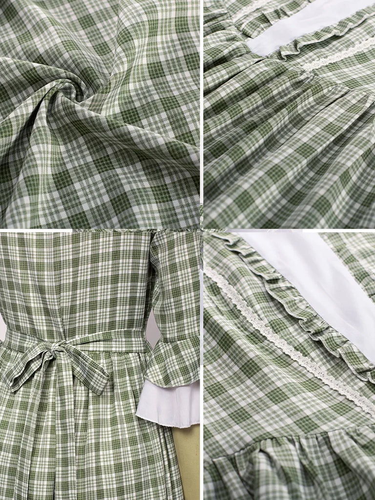 Women Colonial Dress Renaissance Plaided A-Line Maxi Dress SCARLET DARKNESS