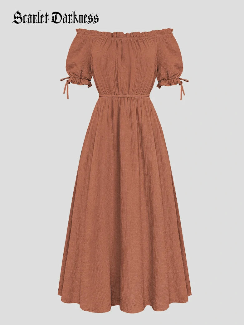 scarlet darkness dress Renaissance Pocket Cotton Off Shoulder Dresses Apricot / S Style:U126SP1672 white and black embroidered meta shift dresses Floral corset dress 90% Polyester