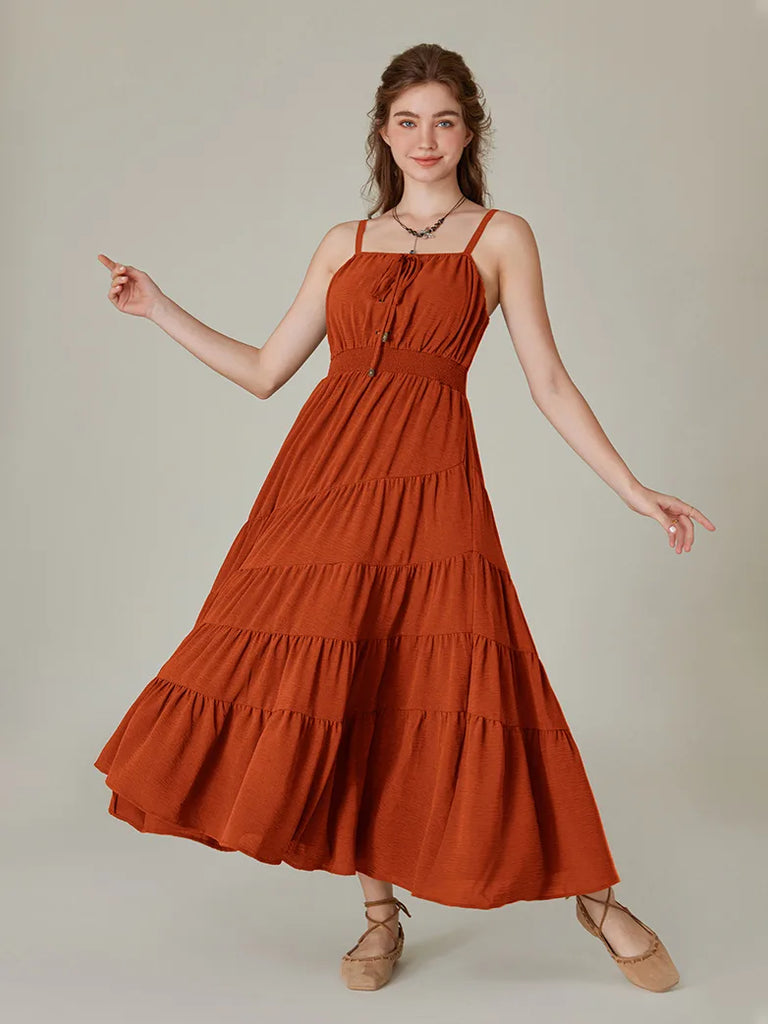 Renaissance Tiered Maxi Dress Spaghetti Straps A-Line Dress SCARLET DARKNESS