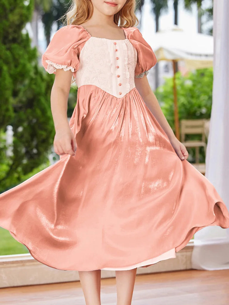 Kids Dress Cinderella Contrast Fabric A-Line Dress 7Y-14Y Scarlet Darkness