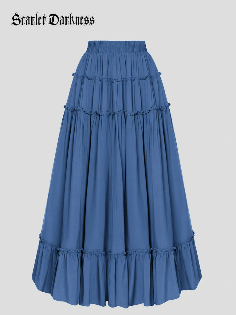 Scarlet Darkness Prairie Renaissance Layered and Versatile Pocket Skirt Blue