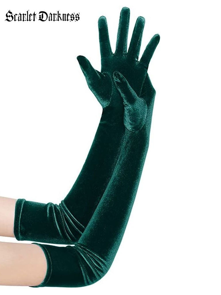 Women Solid Costume Green Velevt Gloves For Party SCARLET DARKNESS