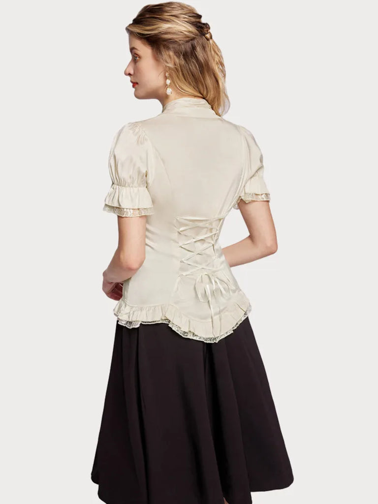 Victorian Pleated Shirt Lace Up Work Blouse SCARLET DARKNESS