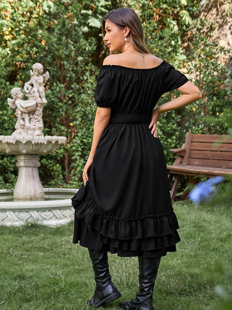 Women Steampunk Off Shoulder High Lo Midi Dress SCARLET DARKNESS