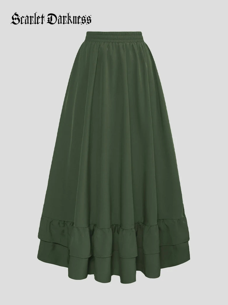 Scarlet Darkness Women Punk Ruffled High-Low Drawstring Skirt